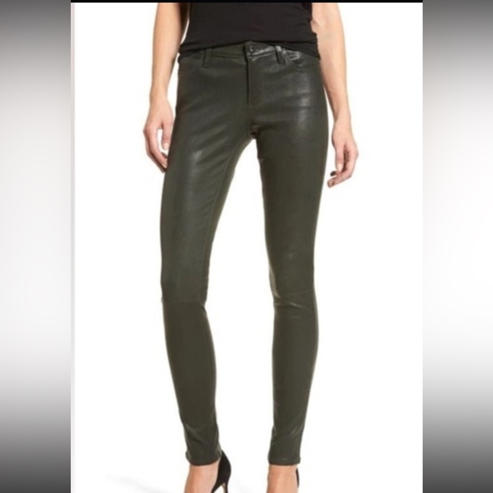 Adriano Goldschmied Women’s The Legging Super Skinny leather Pants-Olive-27W NWT